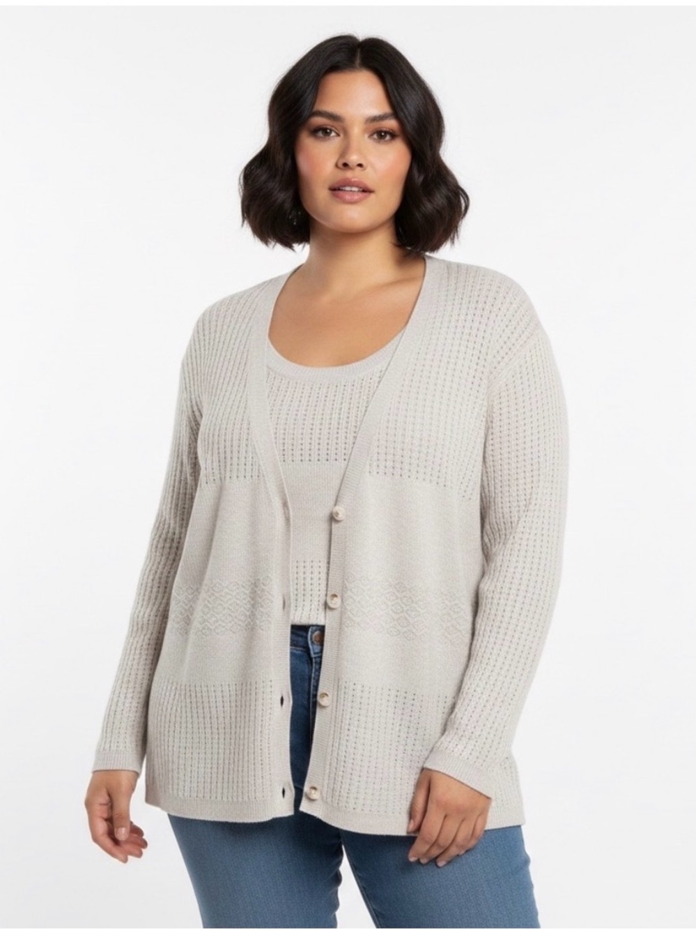 Sioni Light Gray Women's Knit Cardigan and Tank Set